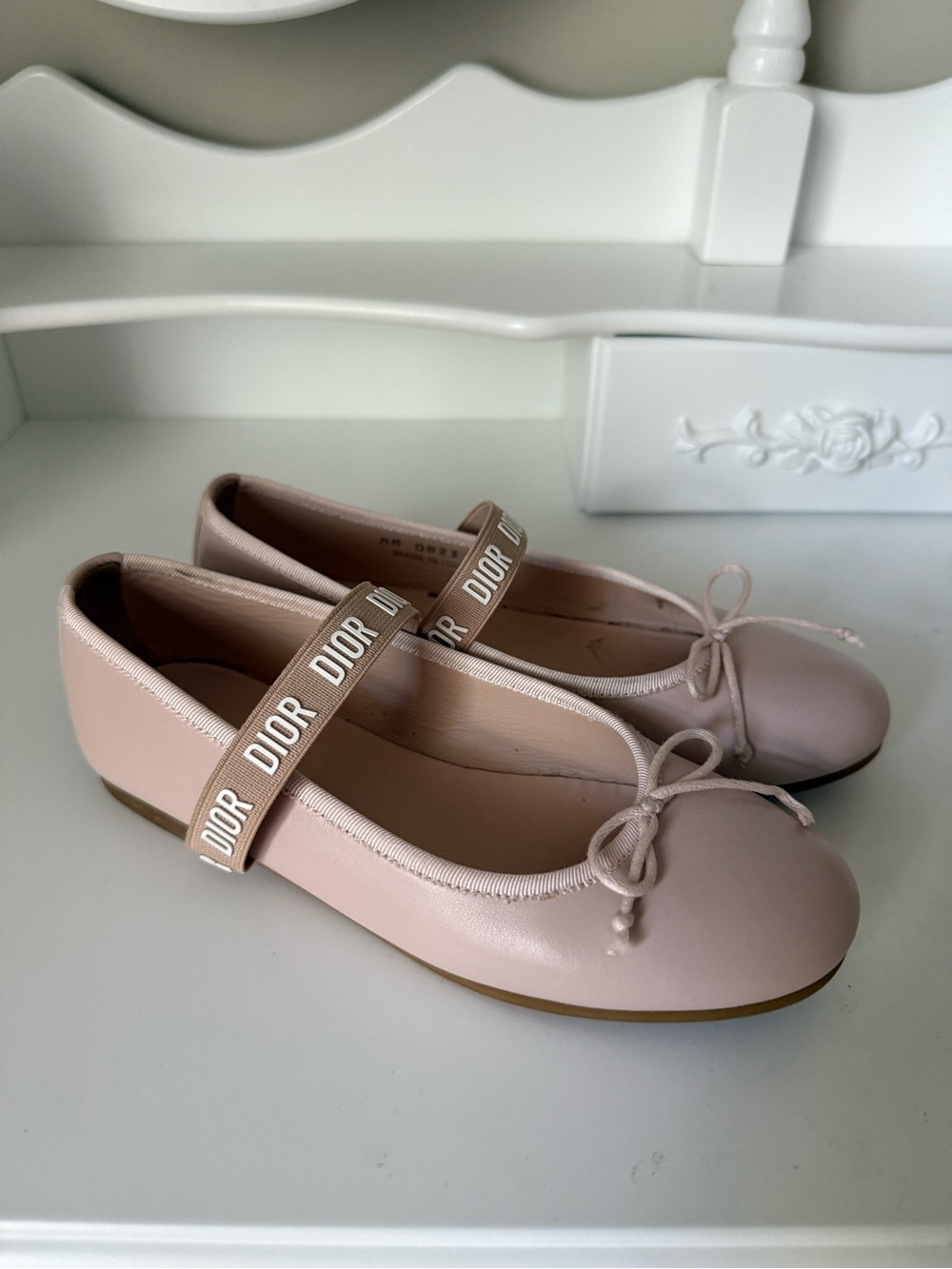 Dior Blush Pink Logo Strap Ballet Flats